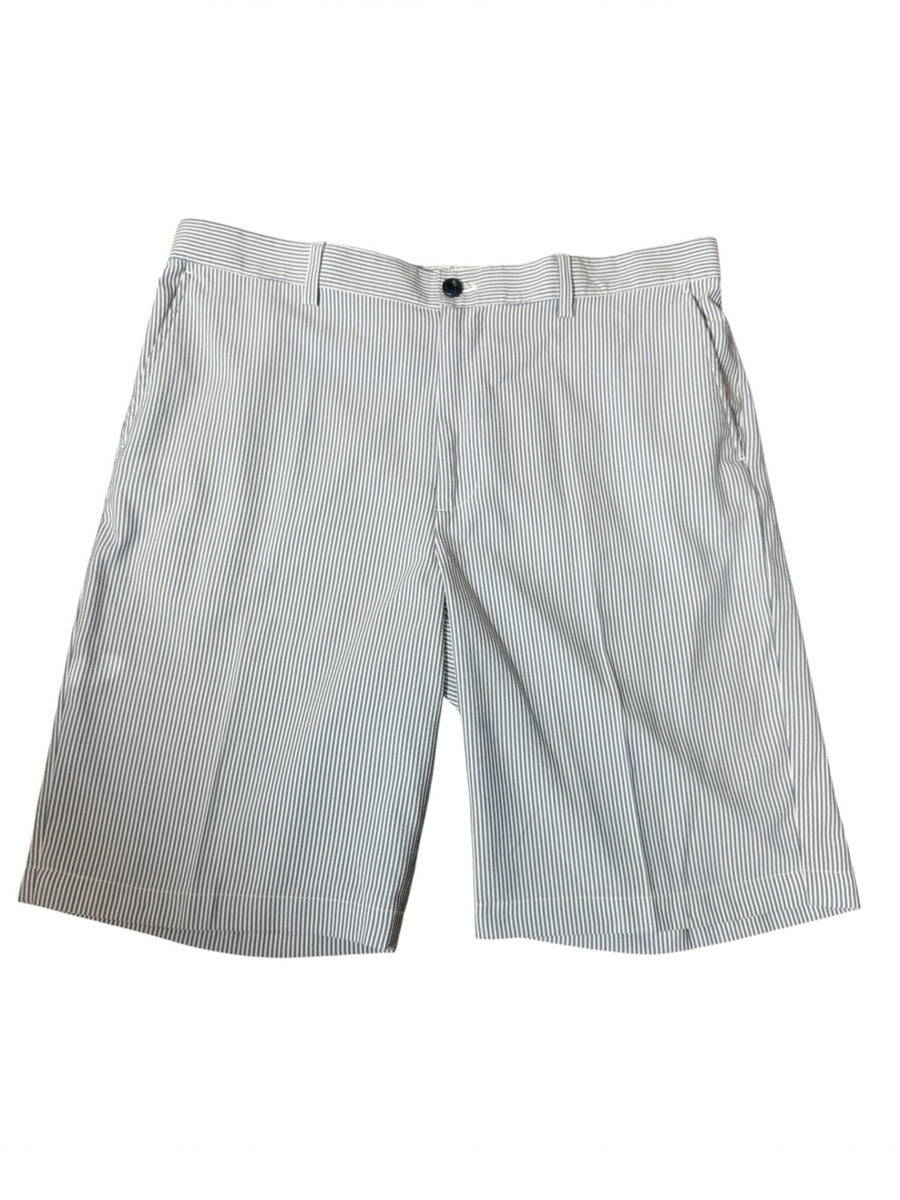 Izod Mens Flat Front Seersucker Blue White Striped Golf Shorts Size 36